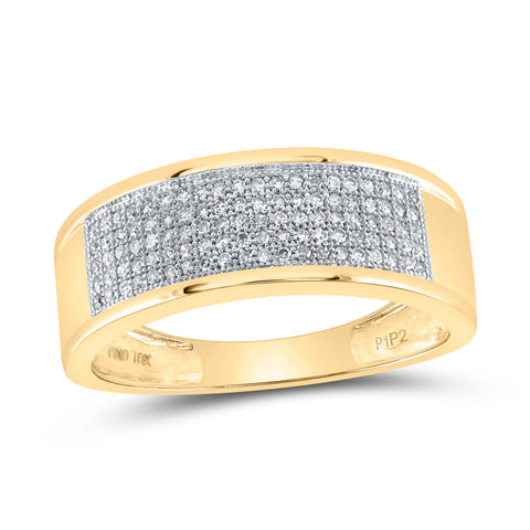 10k Yellow Gold Mens Round Diamond Micropave Wedding Anniversary Band Ring 1/3 Cttw