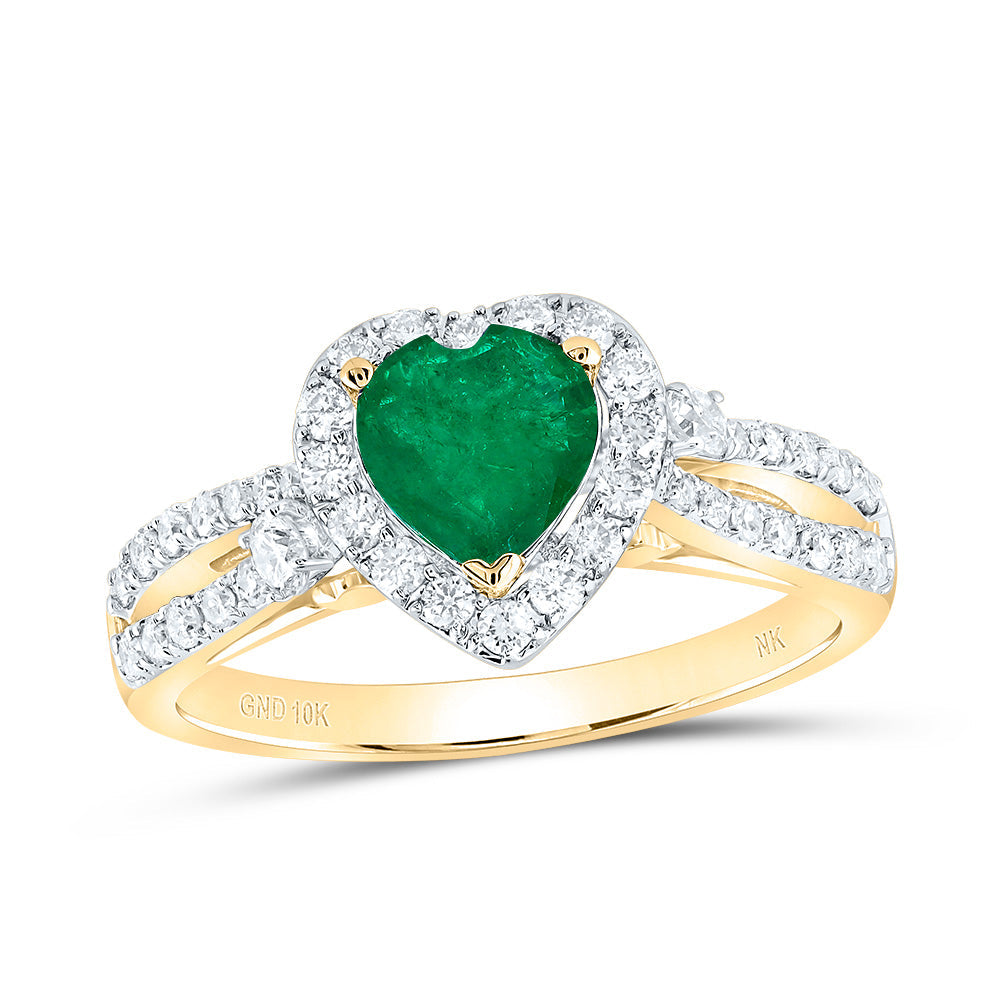 10kt Yellow Gold Womens Heart Emerald Diamond Fashion Ring 1 Cttw