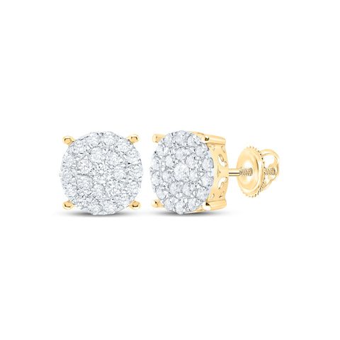 10kt Yellow Gold Womens Round Diamond Cluster Earrings 7/8 Cttw