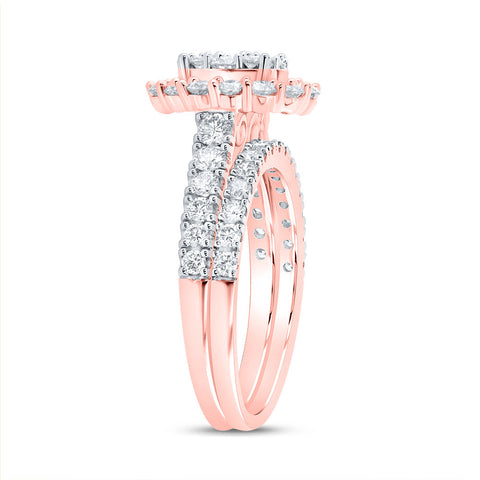 10kt Rose Gold Round Diamond Bridal Wedding Ring Band Set 1-5/8 Cttw