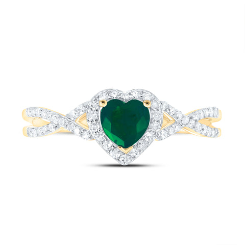 10kt Yellow Gold Womens Heart Emerald Fashion Ring 5/8 Cttw