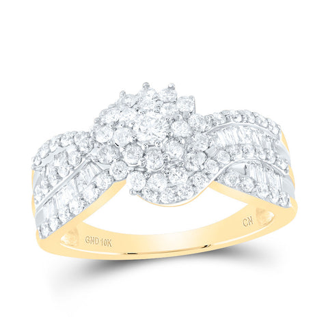 10kt Yellow Gold Womens Round Diamond Cluster Ring 1 Cttw