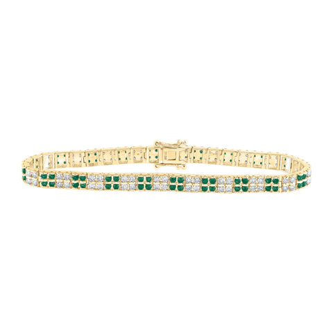 14kt Yellow Gold Womens Round Emerald Diamond Tennis Bracelet 4-1/4 Cttw