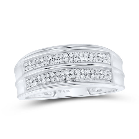 Sterling Silver Mens Round Diamond Wedding Band Ring 1/4 Cttw