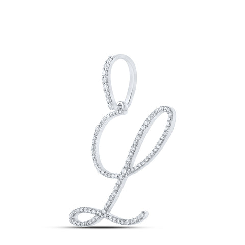 14kt White Gold Womens Round Diamond L Initial Letter Pendant 1/2 Cttw