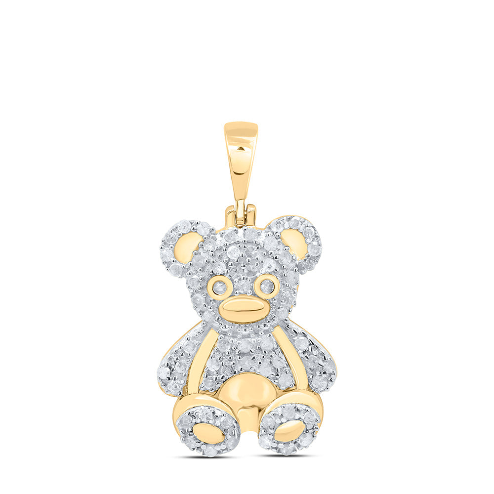 Sterling Silver Womens Round Diamond Teddy Bear Animal Pendant 3/8 Cttw