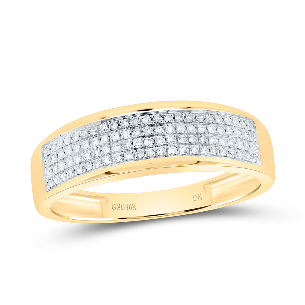 10kt Yellow Gold Mens Round Diamond Pave Band Ring 1/4 Cttw