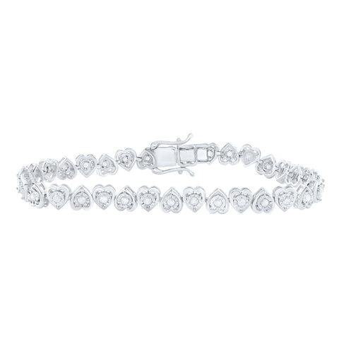 Sterling Silver Womens Round Diamond Heart Tennis Bracelet 1 Cttw