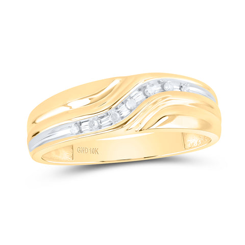 10kt Yellow Gold Mens Round Diamond Single Row Two-tone Wedding Band Ring 1/20 Cttw