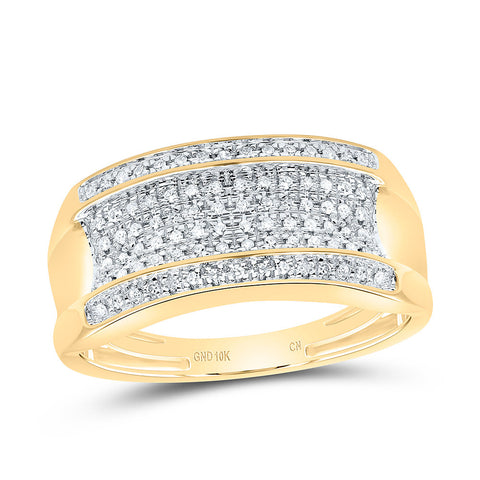 10kt Yellow Gold Mens Round Diamond Pave Band Ring 1/6 Cttw