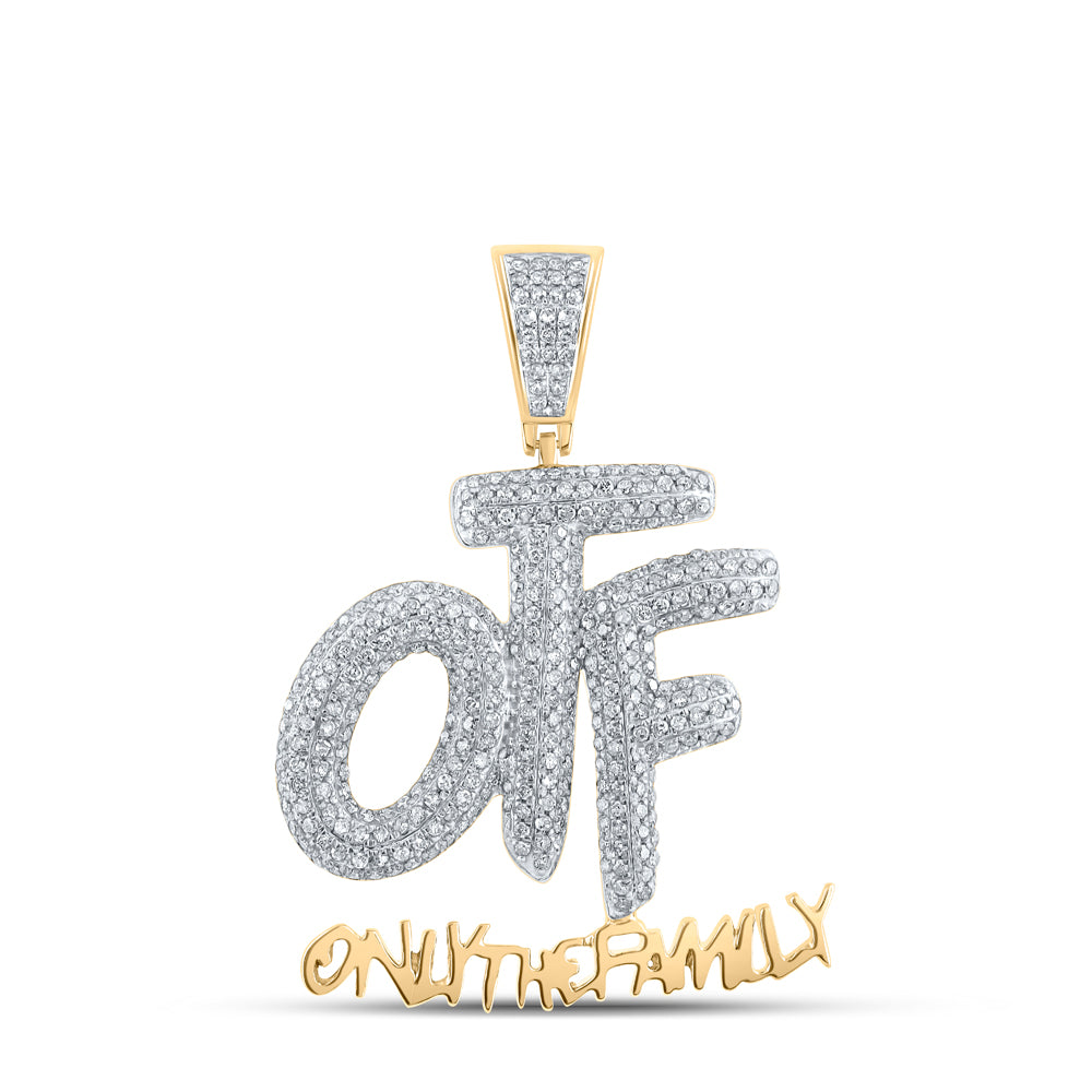 10kt Yellow Gold Mens Round Diamond OTF Family Phrase Charm Pendant 3/4 Cttw