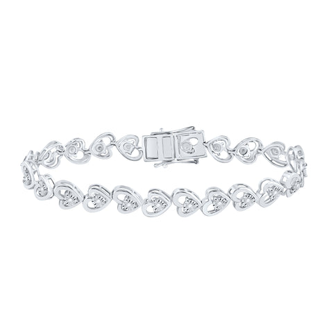 Sterling Silver Womens Round Diamond Heart Tennis Bracelet 1/4 Cttw