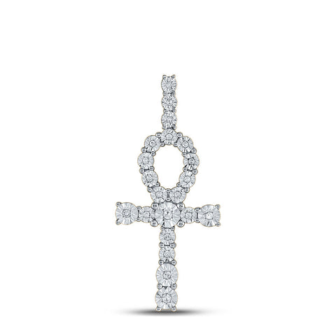 10kt Yellow Gold Mens Round Diamond Ankh Cross Charm Pendant 1/5 Cttw