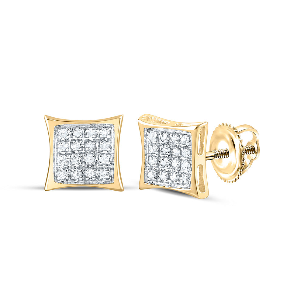 10kt Yellow Gold Womens Round Diamond Square Kite Cluster Stud Earrings 1/10 Cttw