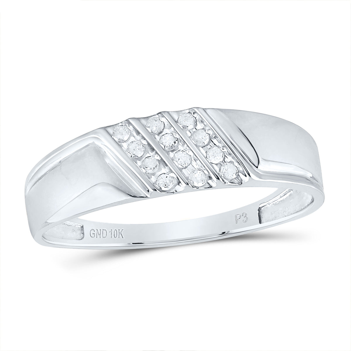 10kt White Gold Mens Round Channel-set Diamond Diagonal Triple Row Wedding Band 1/8 Cttw