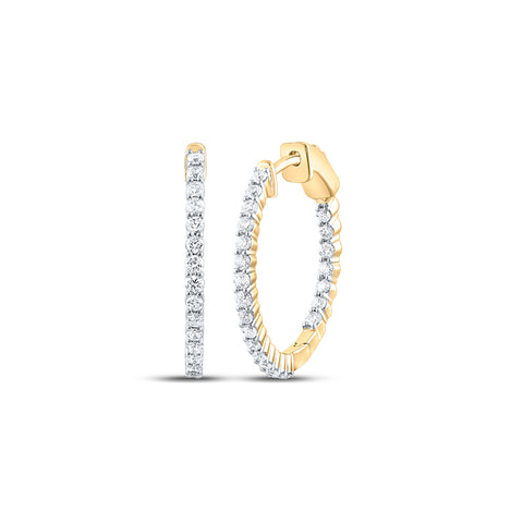 10kt Yellow Gold Womens Round Diamond Hoop Earrings 1 Cttw