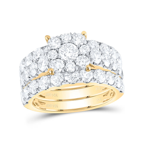 14kt Yellow Gold Round Diamond Halo Bridal Wedding Ring Band Set 4 Cttw