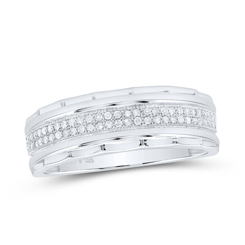 Sterling Silver Mens Round Diamond Wedding Pave Band Ring 1/5 Cttw