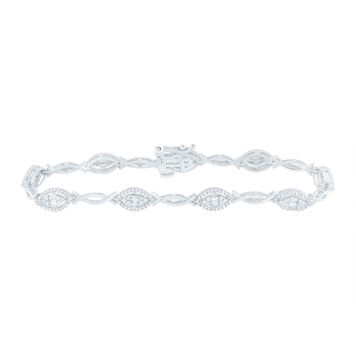 14kt White Gold Womens Baguette Diamond Fashion Bracelet 1 Cttw