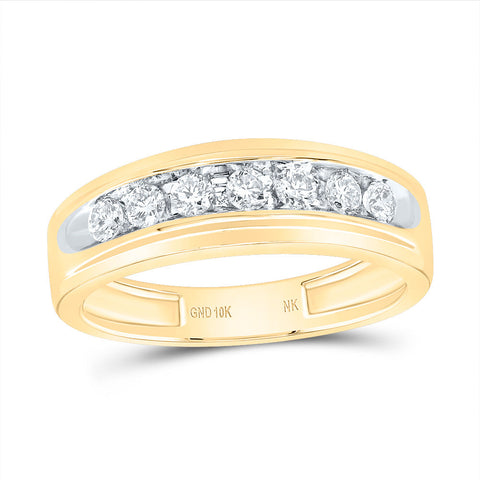 10kt Yellow Gold Mens Round Diamond Wedding Single Row Band Ring 1/2 Cttw