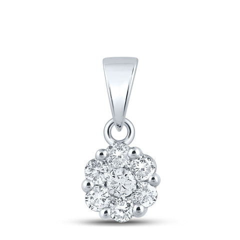 14kt White Gold Womens Round Diamond Flower Cluster Pendant 3/4 Cttw