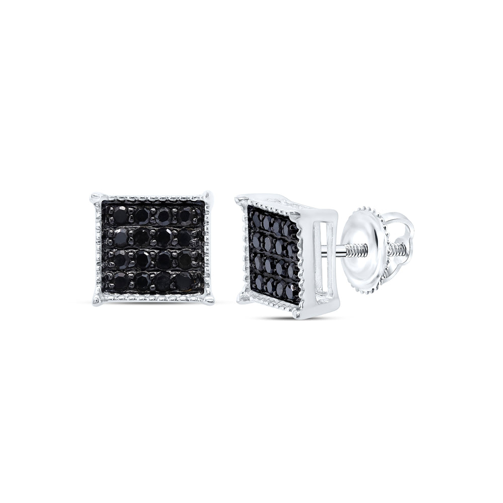 10kt White Gold Womens Round Black Color Enhanced Diamond Square Earrings 1/10 Cttw