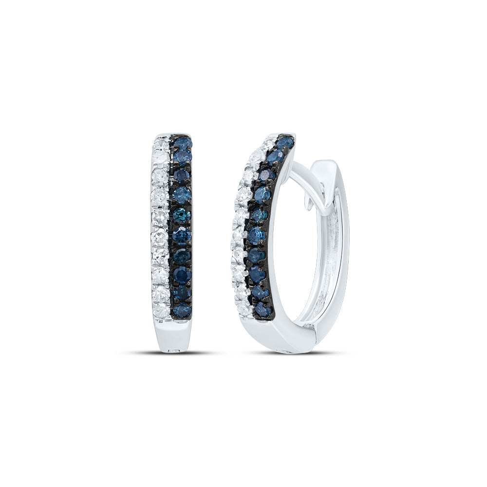 10kt White Gold Womens Round Blue Color Enhanced Diamond Huggie Earrings 1/5 Cttw