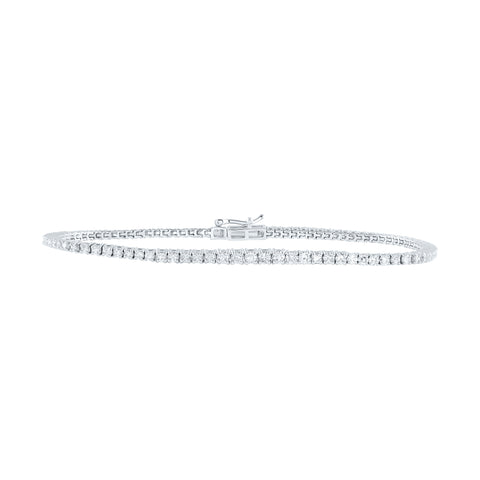 14kt White Gold Womens Round Diamond Studded Tennis Bracelet 2 Cttw