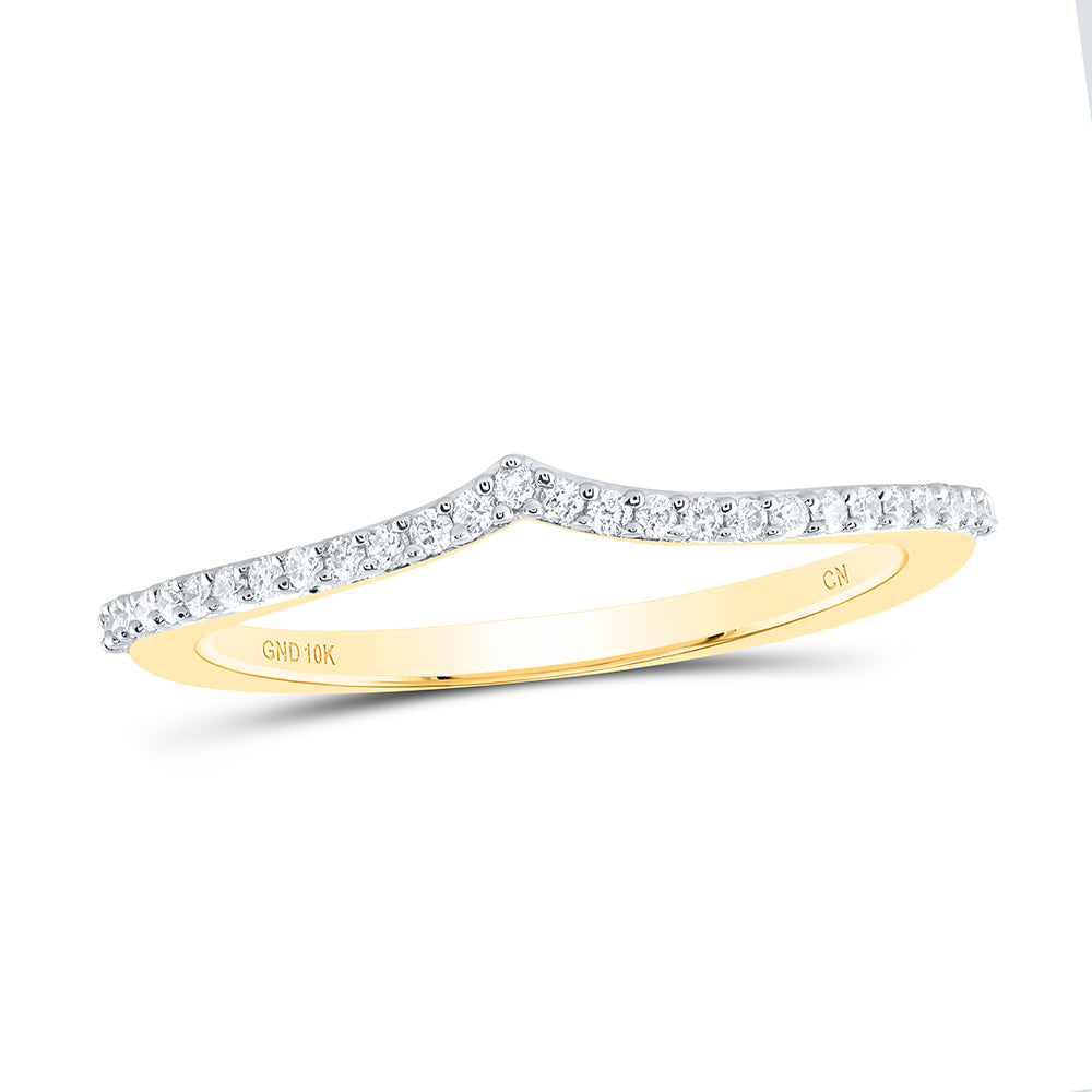 10kt Yellow Gold Womens Round Diamond Chevron Stackable Band Ring 1/6 Cttw