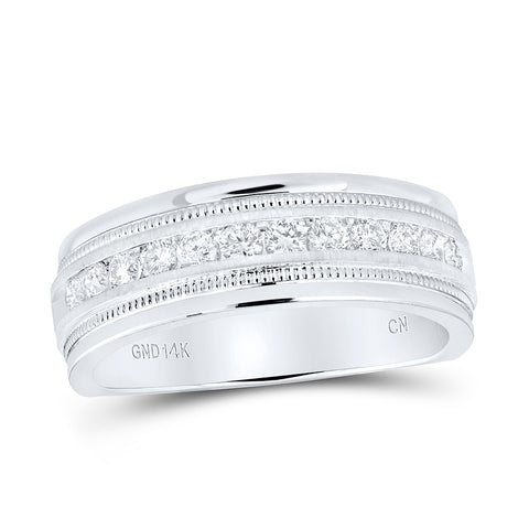 14kt White Gold Mens Round Diamond Wedding Single Row Band Ring 1/2 Cttw