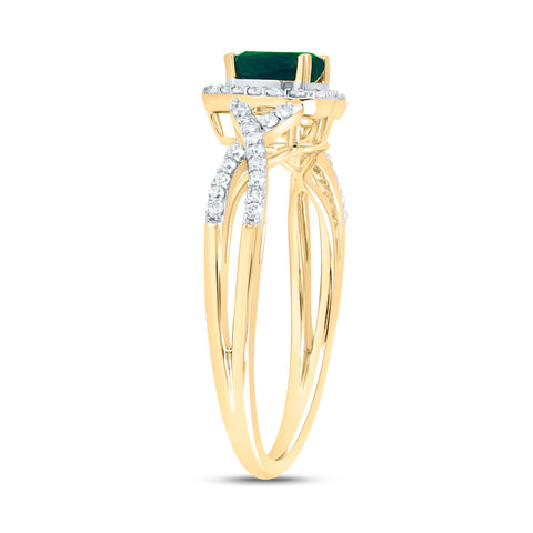 10kt Yellow Gold Womens Heart Emerald Fashion Ring 5/8 Cttw