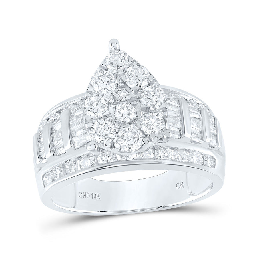 10kt White Gold Round Diamond Pear Bridal Wedding Engagement Ring 2 Cttw