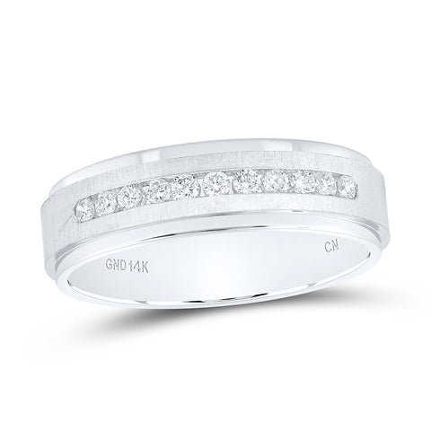 14kt White Gold Mens Round Diamond Single Row Wedding Band Ring 1/4 Cttw