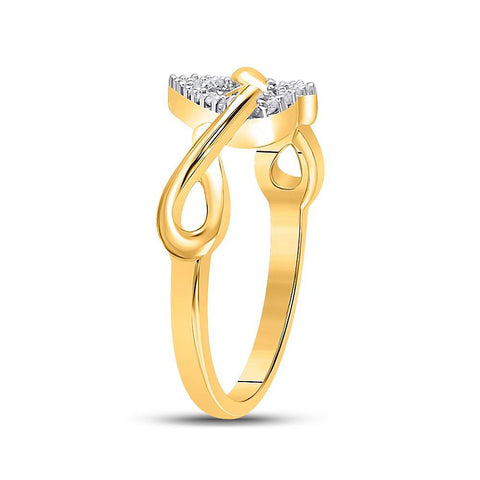 10kt Yellow Gold Womens Round Diamond Infinity Twist Heart Ring 1/10 Cttw