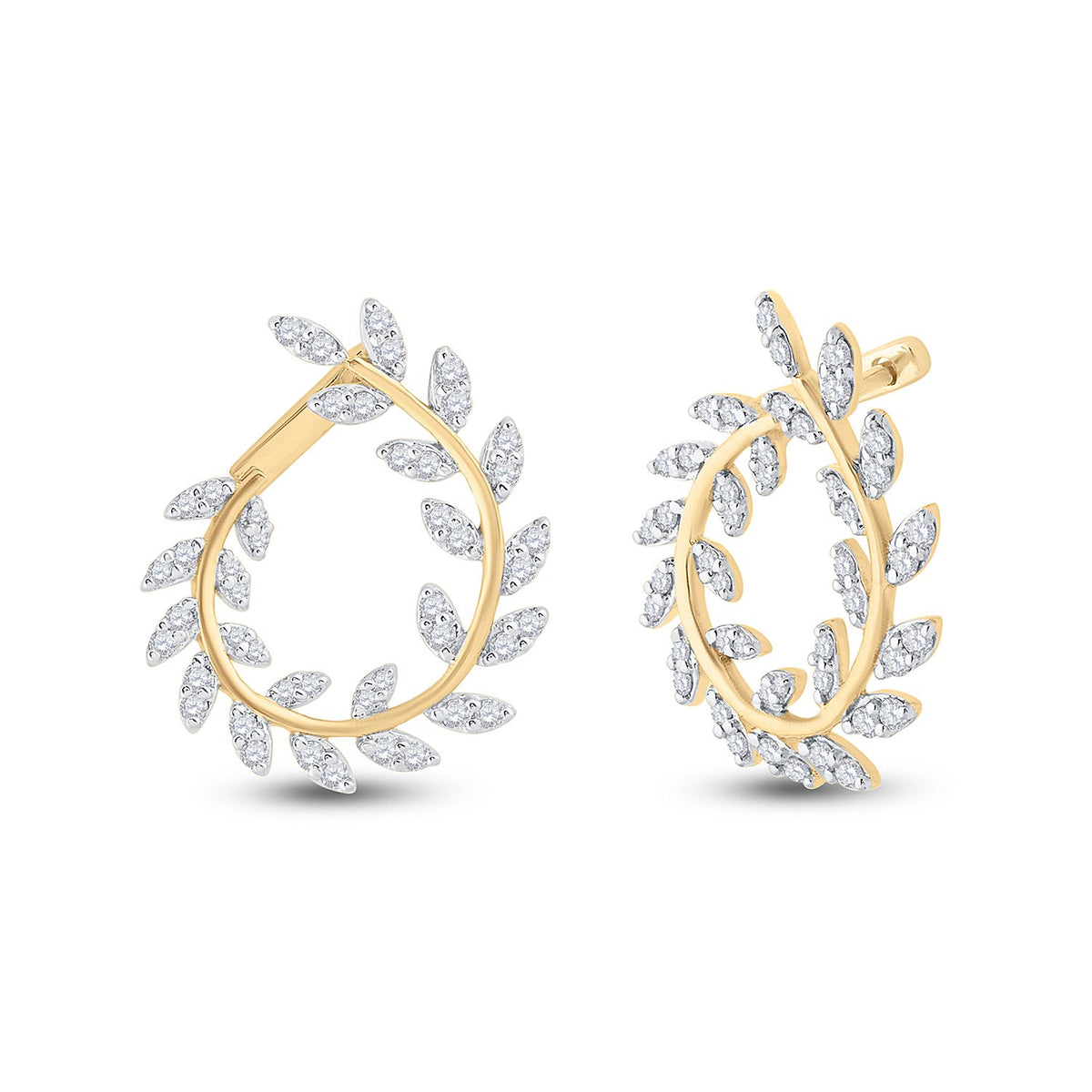 14kt Yellow Gold Womens Round Diamond Twist Vine Hoop Earrings 1 Cttw