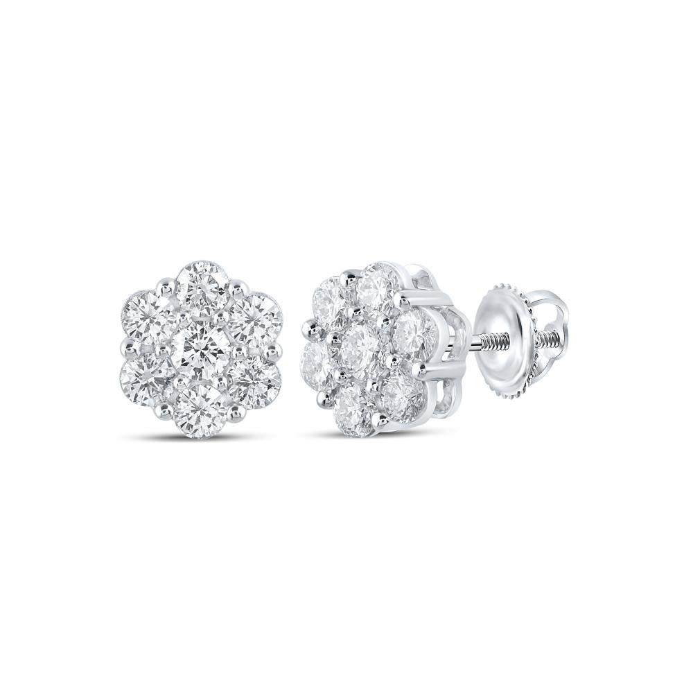 14kt White Gold Womens Round Diamond Cluster Earrings 1-1/2 Cttw