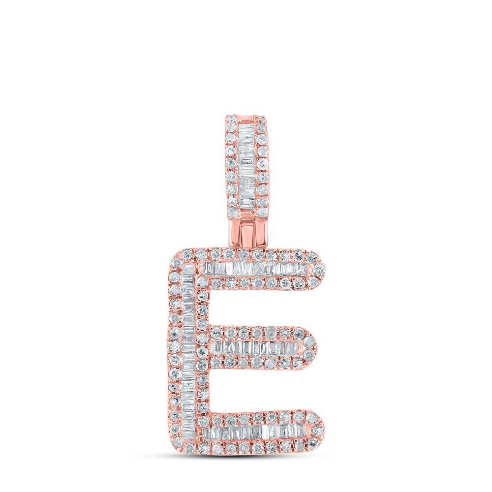 10kt Rose Gold Mens Baguette Diamond E Initial Letter Pendant 1/2 Cttw