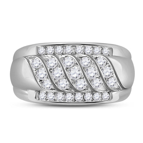 14kt White Gold Mens Round Diamond Wedding Band Ring 1 Cttw