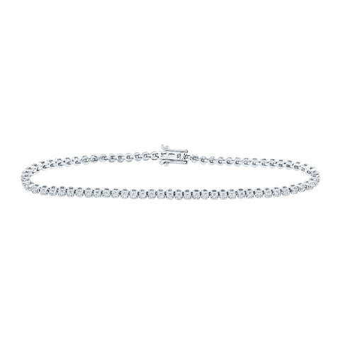 14kt White Gold Womens Round Diamond Single Row Tennis Bracelet 1-1/5 Cttw