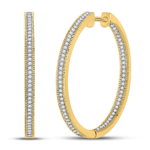 10kt Yellow Gold Womens Round Diamond Inside Outside Hoop Earrings 1/2 Cttw