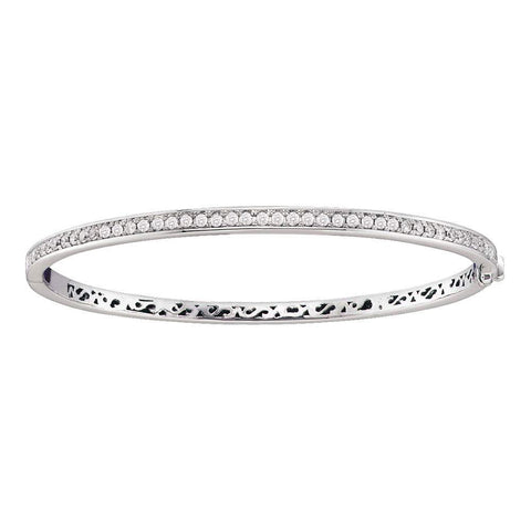 14kt White Gold Womens Round Diamond Classic Single Row Bangle Bracelet 1 Cttw