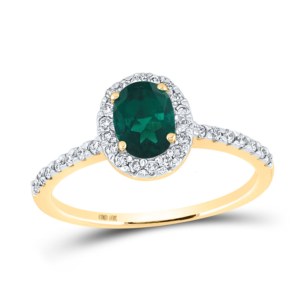 10kt Yellow Gold Womens Oval Synthetic Emerald Solitaire Ring 1 Cttw