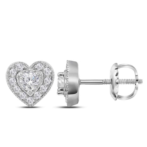 14kt White Gold Womens Round Diamond Heart Earrings 1/3 Cttw