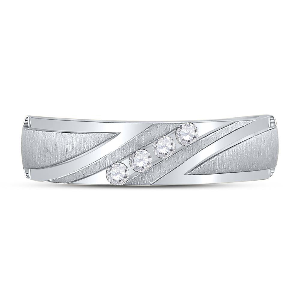 10kt White Gold Mens Round Diamond Wedding Channel Set Band Ring 1/6 Cttw