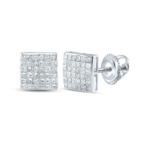 14kt White Gold Womens Princess Diamond Square Earrings 1-1/2 Cttw