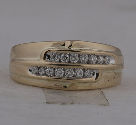 14kt Yellow Gold Mens Round Diamond Double Row Band 1/3 Cttw