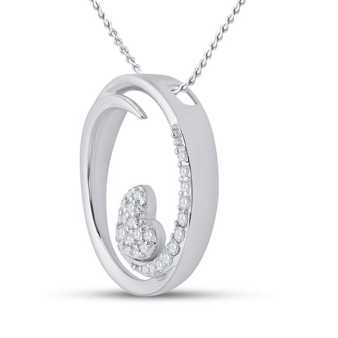 10kt White Gold Womens Round Diamond Heart Circle Pendant 1/4 Cttw