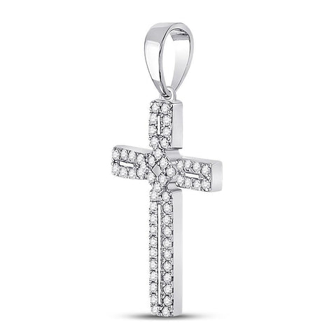 10kt White Gold Womens Round Diamond Roman Cross Pendant 1/3 Cttw