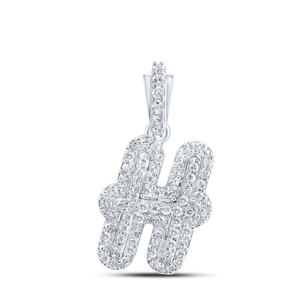 10kt White Gold Womens Round Diamond H Initial Letter Pendant 1/5 Cttw