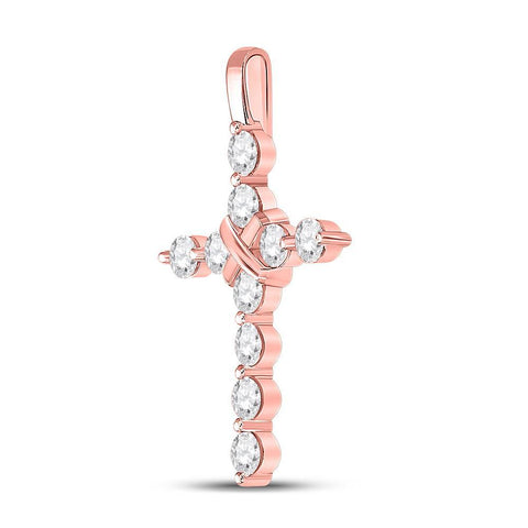 14kt Rose Gold Womens Round Diamond Bound Cross Pendant 1 Cttw